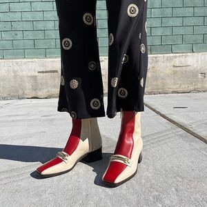 $750 Suzanne Rae bitone red white cream leather welt sole boot gold 39 8.5 9